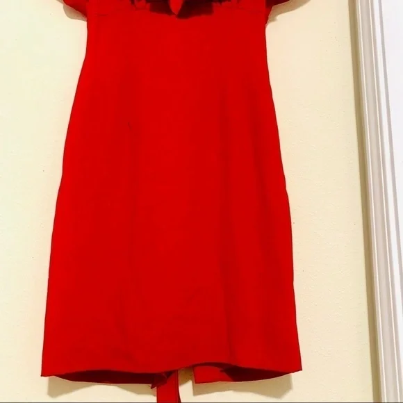 DONNA RICCO Rare Red ruffled removable shoulder sheath dress women’s size 8P - Picture 6 of 12
